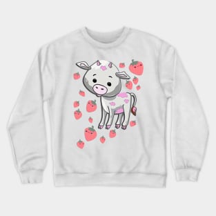 Strawberry Cow Kawaii Strawberry Pattern Crewneck Sweatshirt